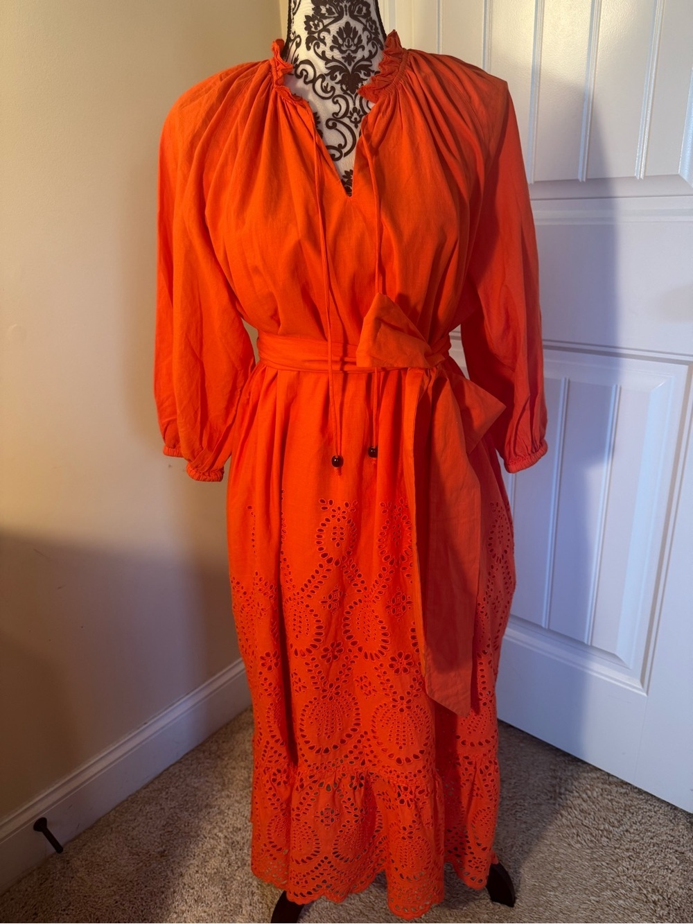 Ann Mashburn Eyelet Midi Dress, Waist Tie with Pockets NWT